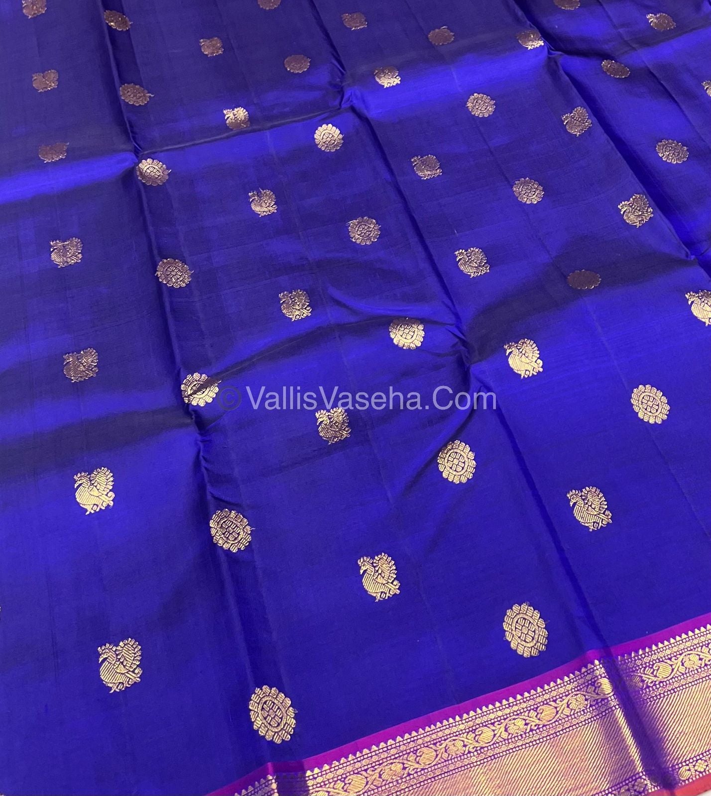 Pure Kanchipuram Silk Saree - Blue & Purple Combo - VVPS011