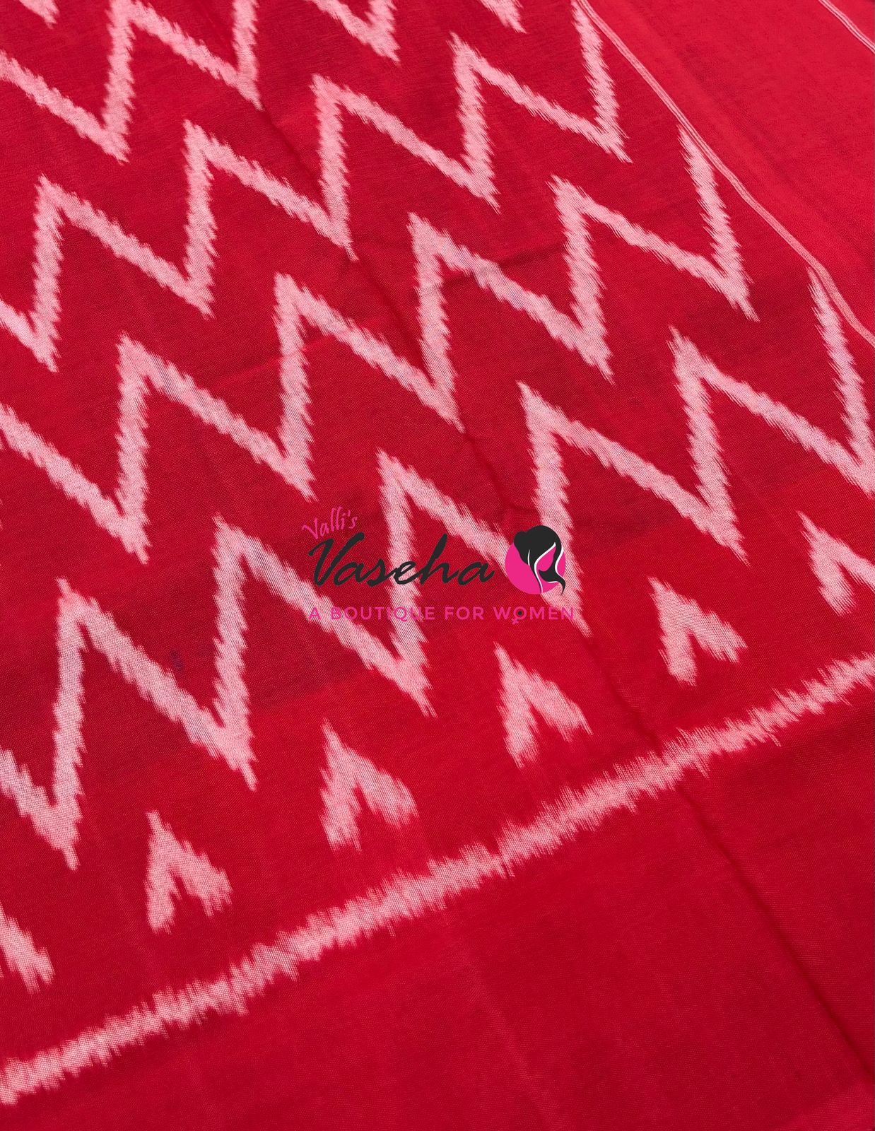 Double Ikkat Pure Cotton Saree -  Blue With Red  - VVIKS002