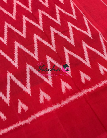 Double Ikkat Pure Cotton Saree -  Blue With Red  - VVIKS002