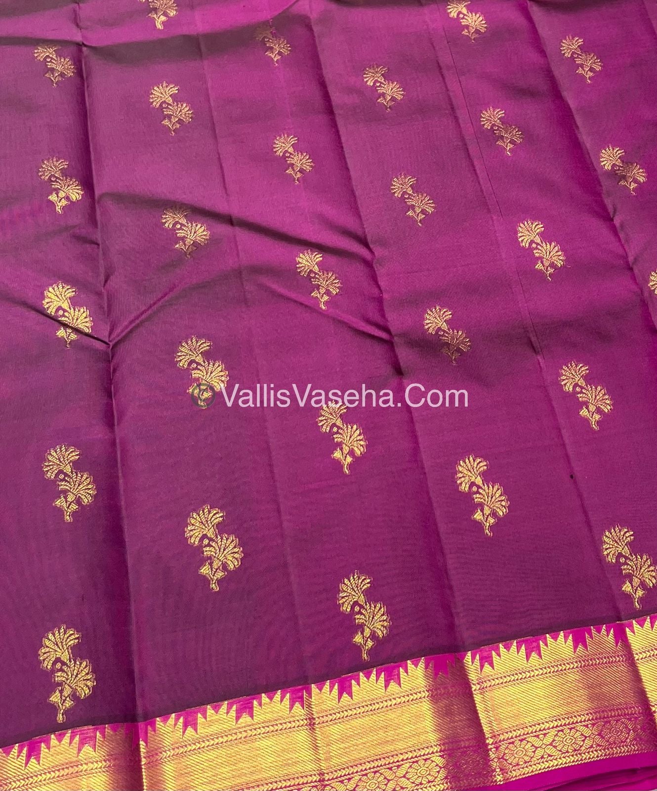 Pure Kanchipuram Silk Saree - Purplish Wine & Pink  Combo - VVPS013