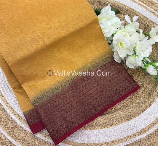 Bamboo Silk Saree - Cream With Maroon Shade - VVBSS003
