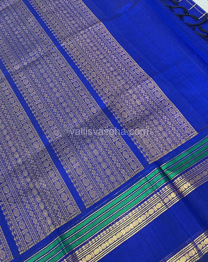 Pure Silk Cotton Saree - Retta Petta Border - Blue Shade - VVPSC001