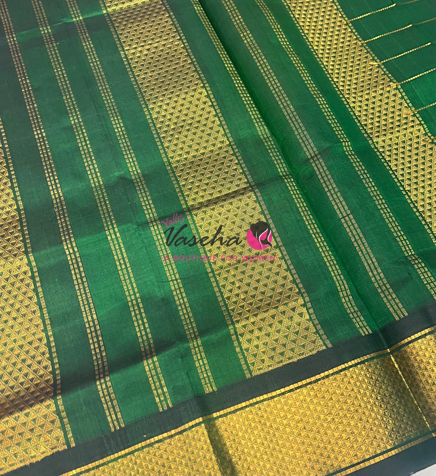 Pure Korvai Silk Cotton - Checks Pattern - Pink with Green Shade  - VVKSC015