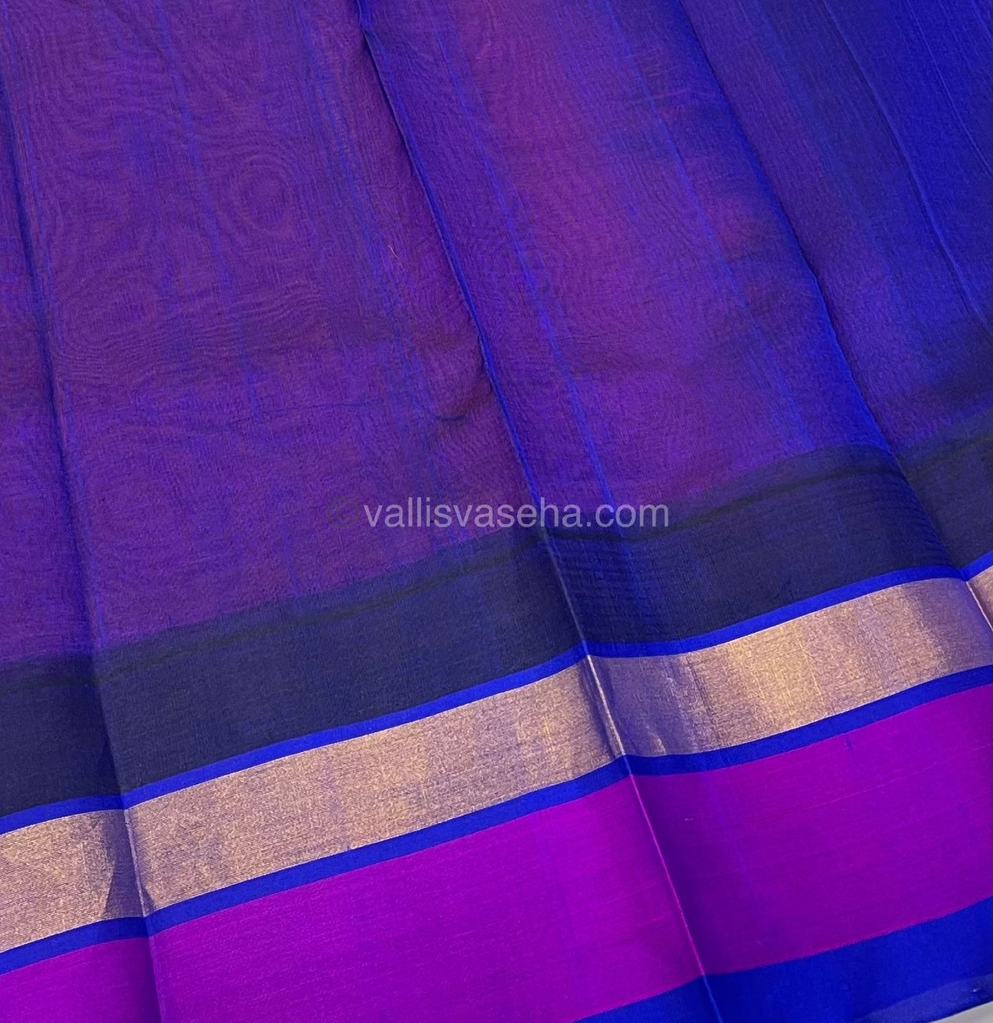 Pure Korvai Silk Cotton Saree - Pinkish Peach with Violetish Blue Combo - Temple border - VVKSC001