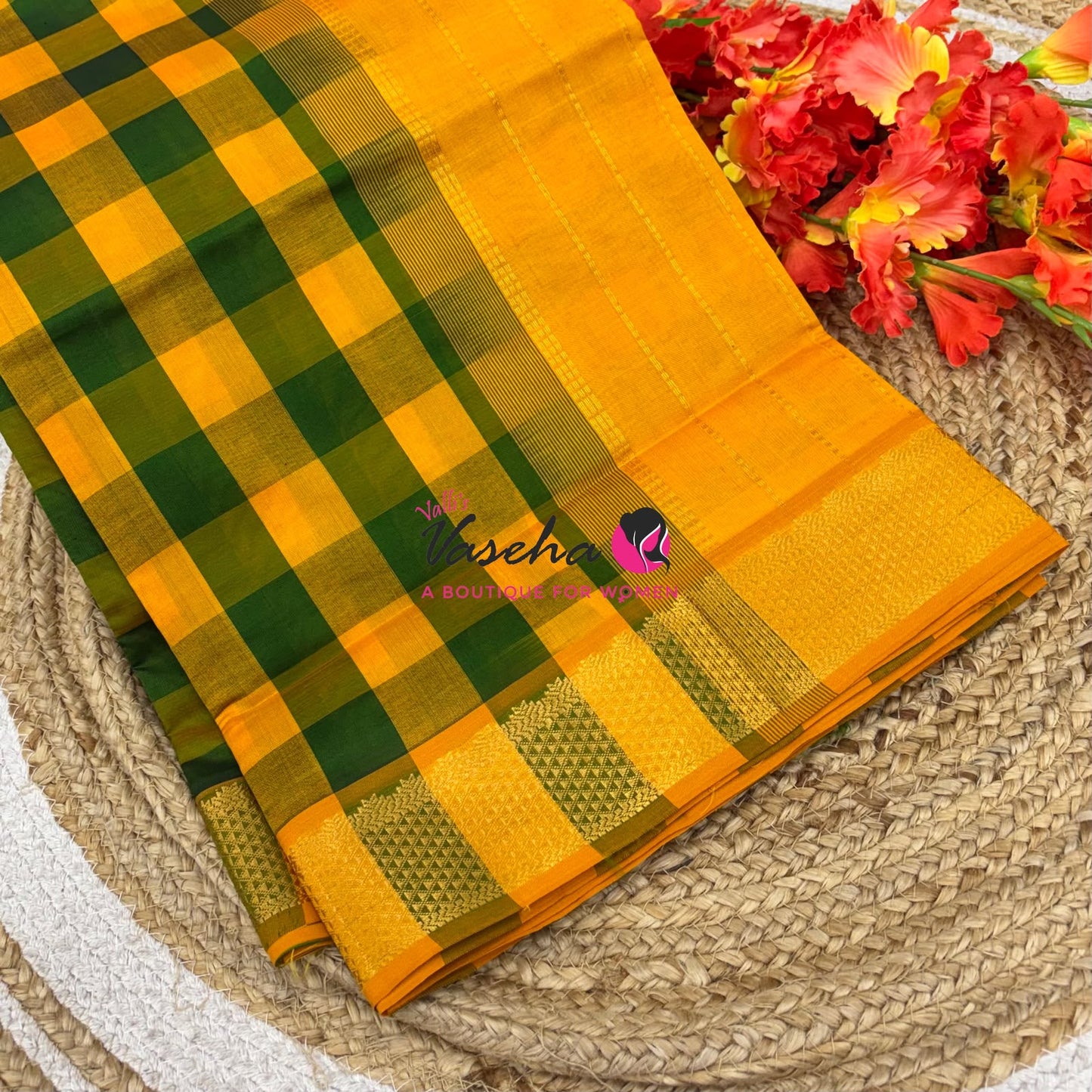 Semi Silk Cotton Saree |  Pazhum Pazhamum Checks Design |VVSSC011