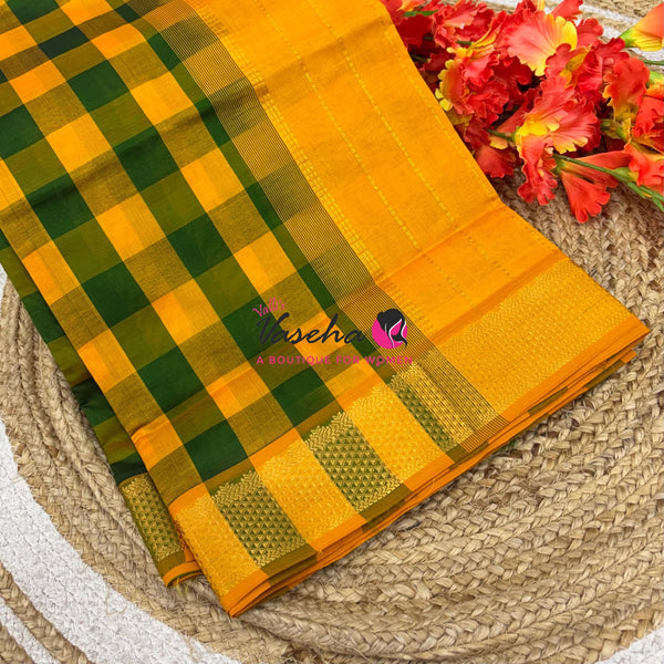 Semi Silk Cotton Saree |  Pazhum Pazhamum Checks Design |VVSSC011