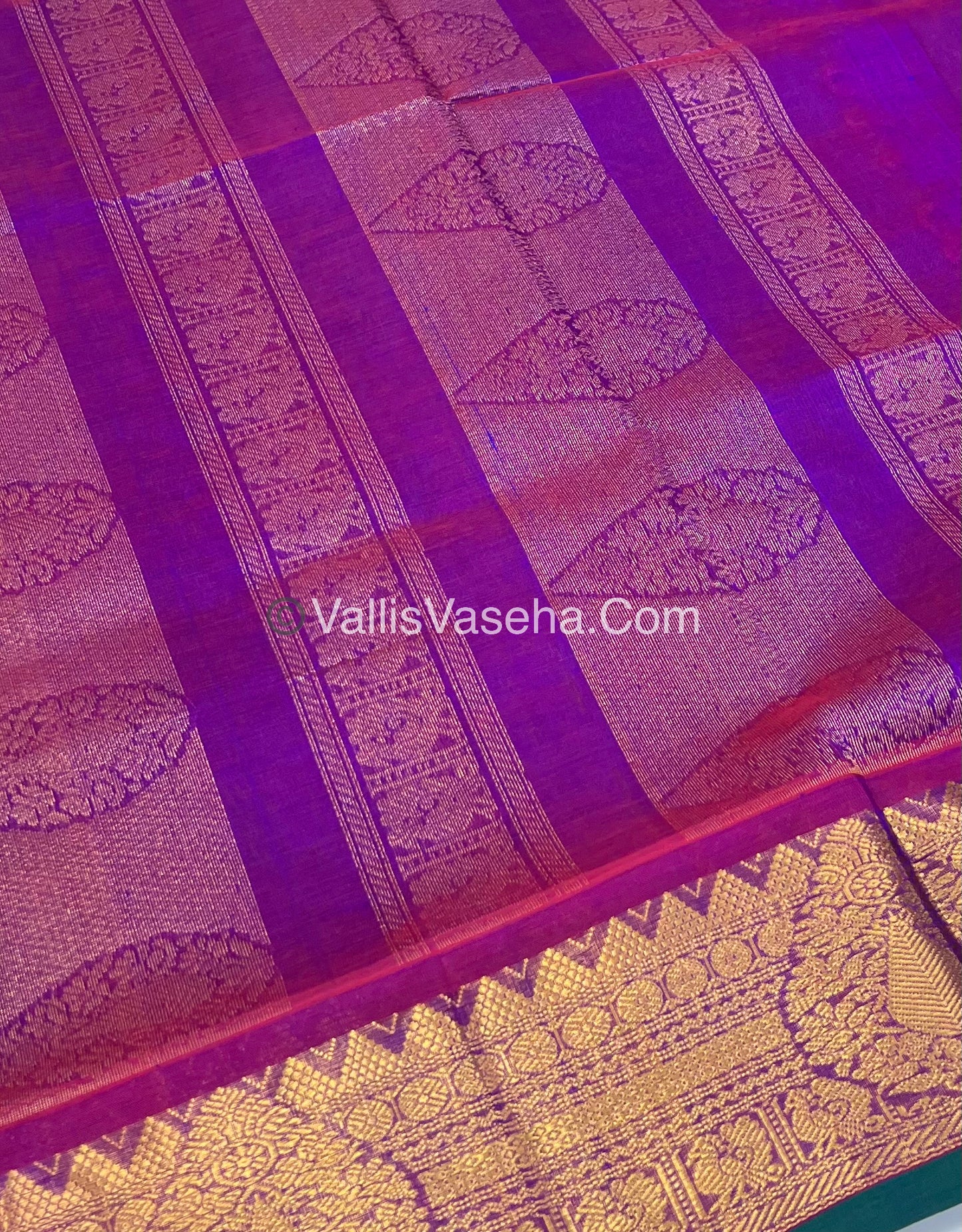 Pure Korvai Silk Cotton Saree - Sneha Green with Purplish Pink  - VVKSC019