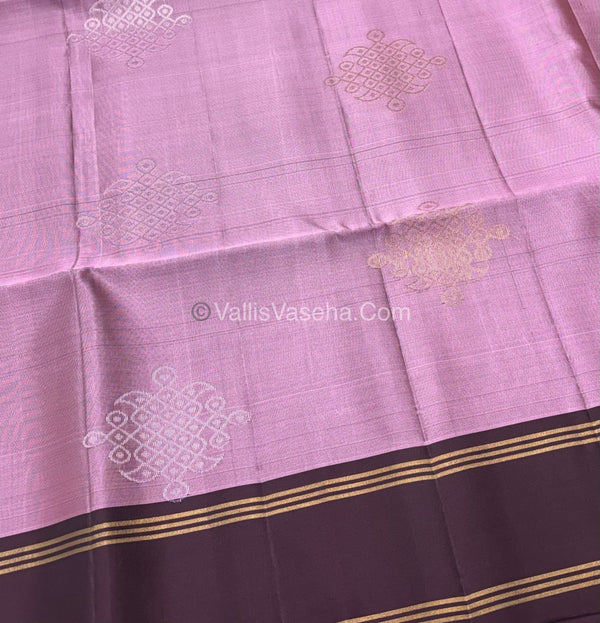 Pure Soft Silk Saree - Kolam Design onion pink / lavender pink with brown shade  - VVPSS074