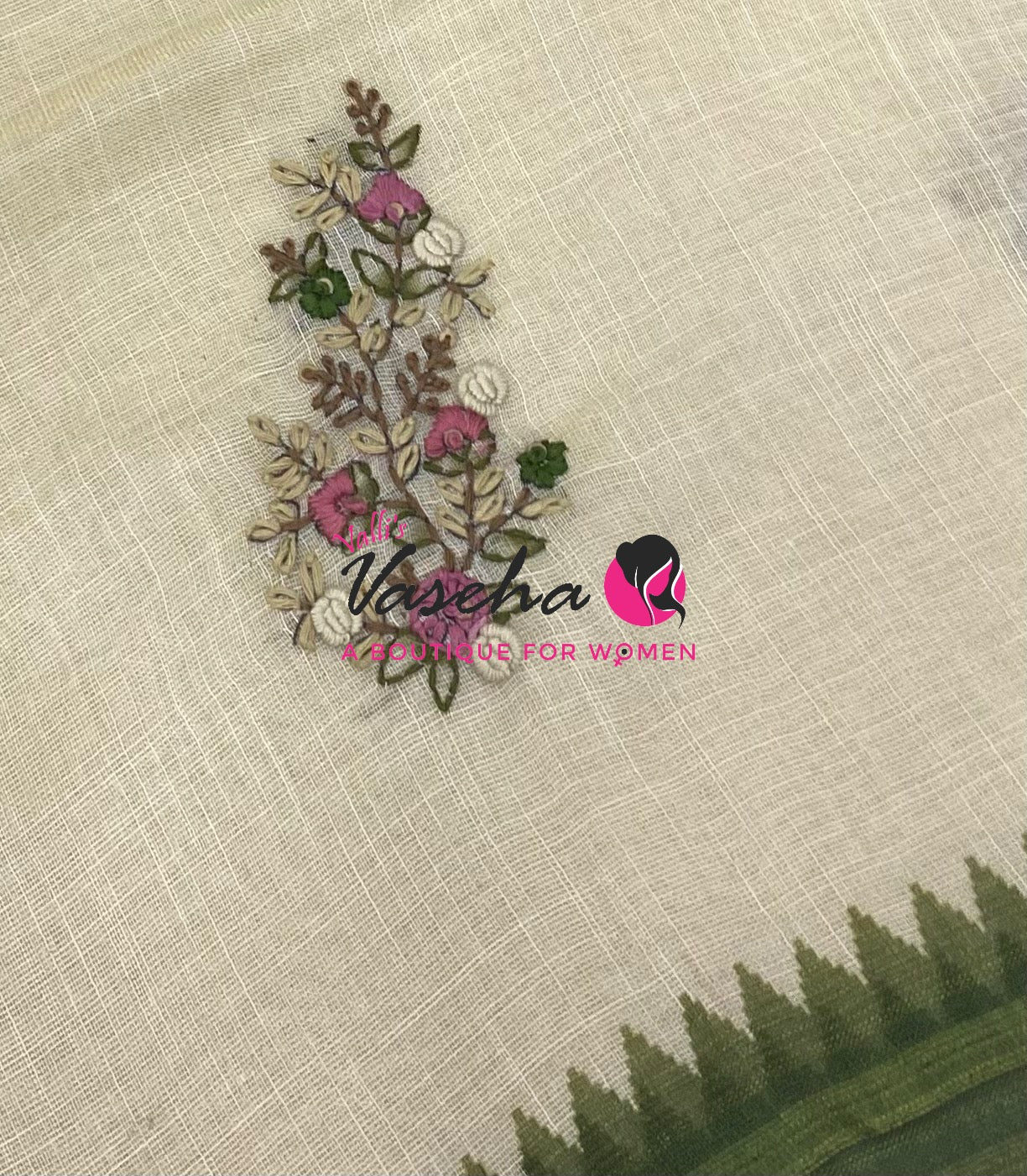 French Knot - Tissue Saree - Cream With Green Shade - VVLFN022