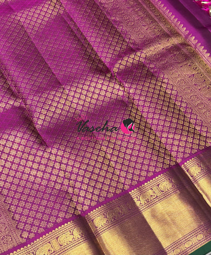 Pure Kanchipuram Silk Saree - Vairavoosi Design  - Grey & Purplish Pink Combo - VVPS059