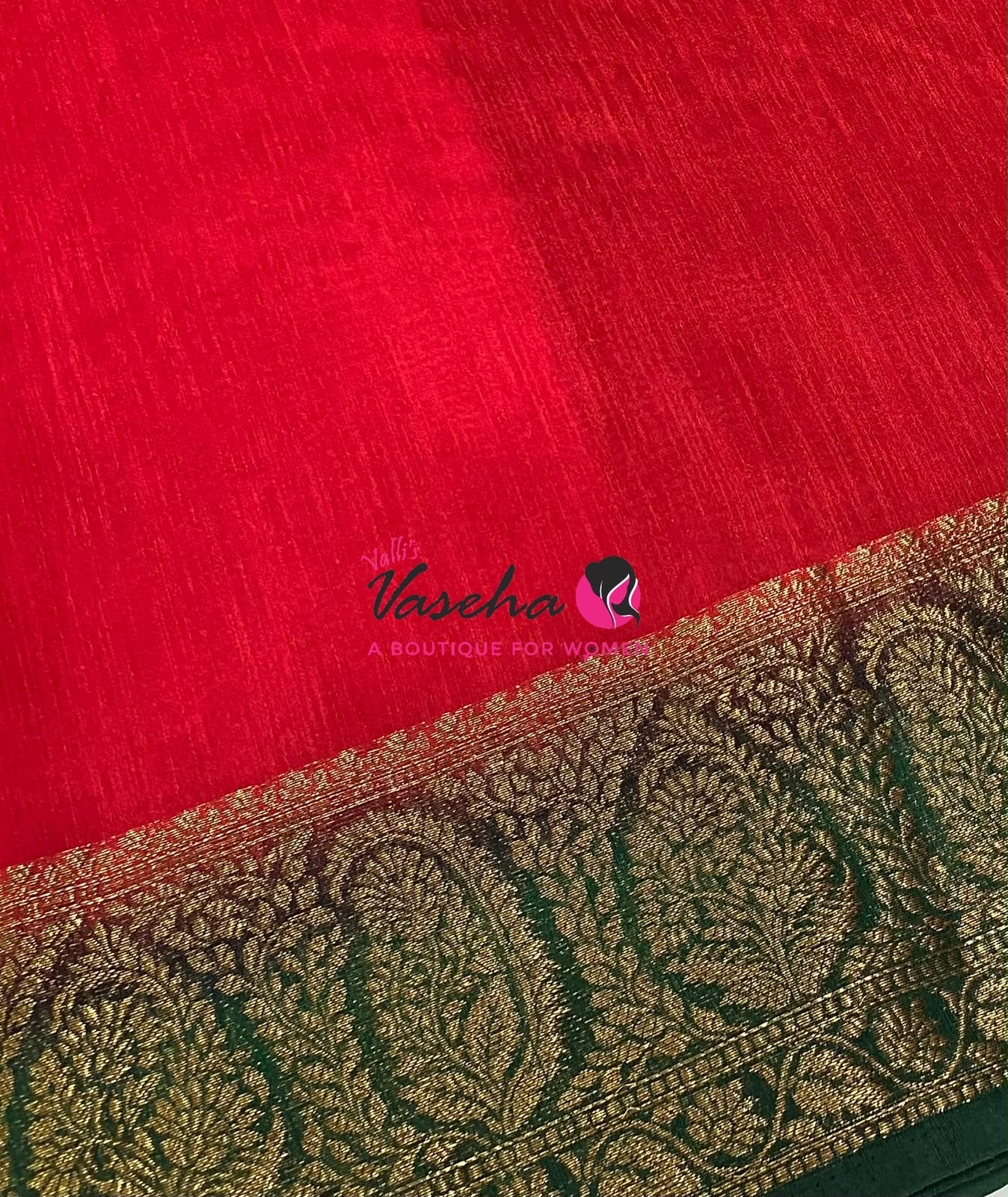 Semi Jute Silk Saree - Red With Green Shade- VVSJS001