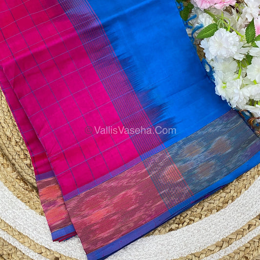 Semi Silk Cotton Saree - Pink & Blue   - VVSSC001