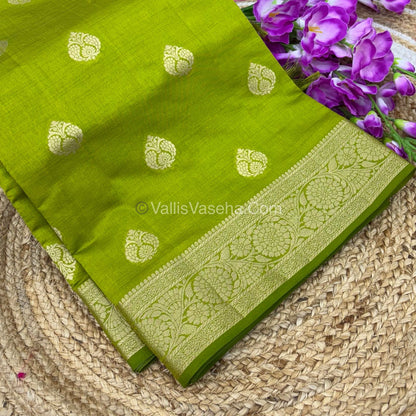Semi Tussar Silk - Grand Pallu  - Pista Green Shade - VVSTS029