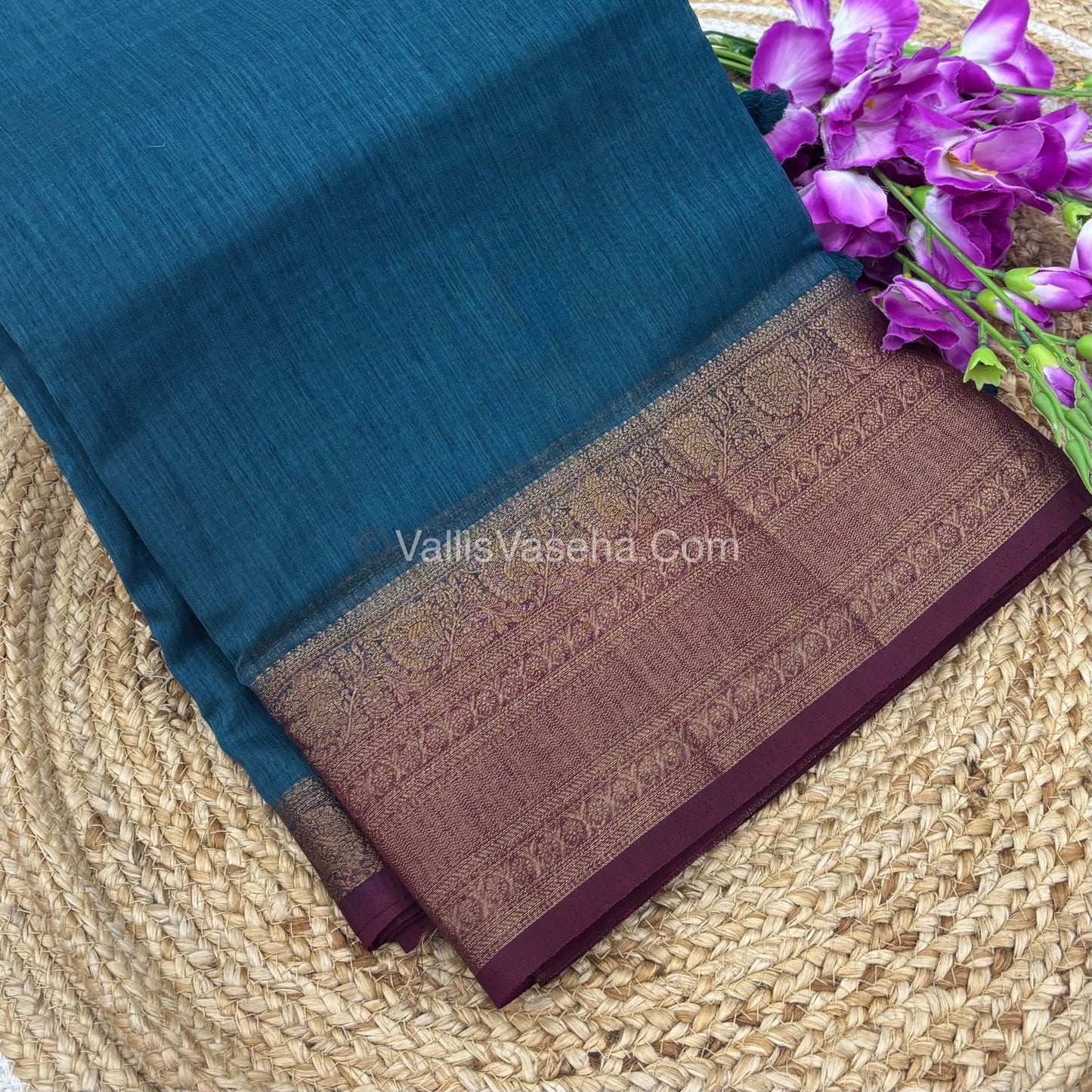 Bamboo Silk Saree -  Blue with wine Shade - VVBSS009