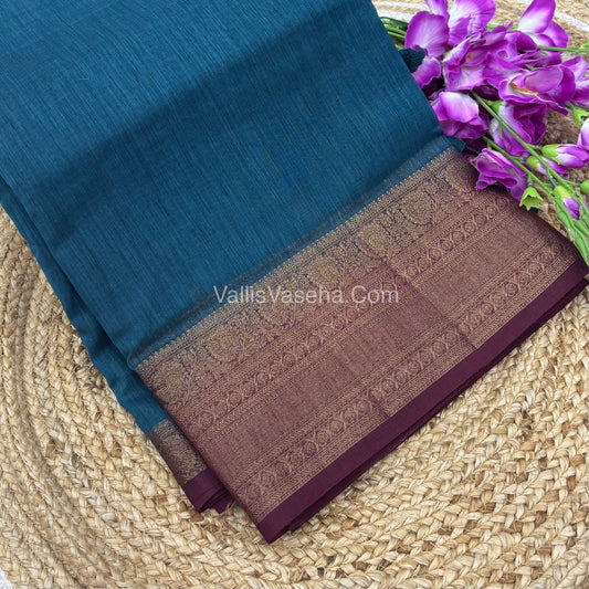 Bamboo Silk Saree -  Blue with wine Shade - VVBSS009