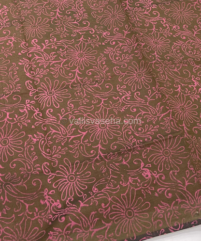 Poly Silk Mixed Printed Cotton -Peach With Chocolate - VVPCP002