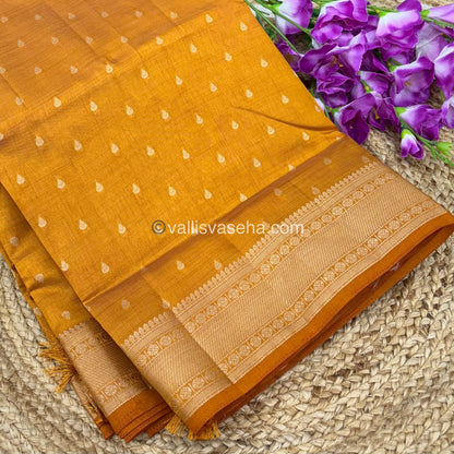 Semi Tussar Silk - Grand Pallu Mango Yellow Shade - VVSTS023