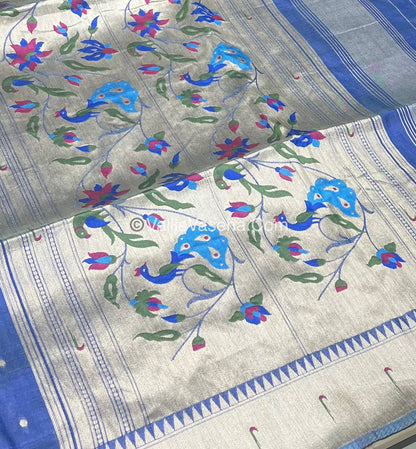 Semi Raw Silk - Paithani Design Weaving - Blue Shade - VVRS005