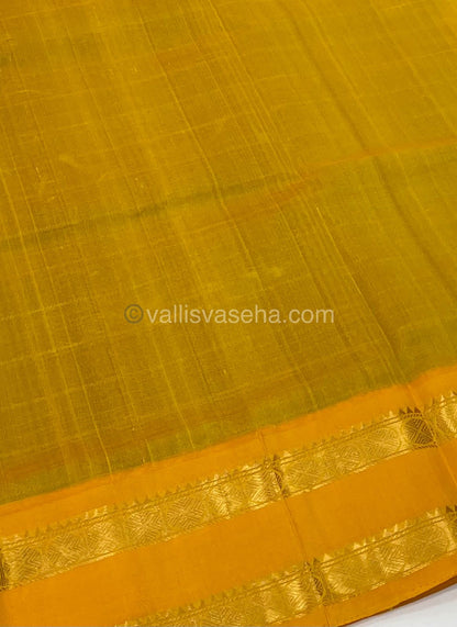 Pure Korvai Silk Cotton With Retta Petta Border - Checks pattern - Yellow & Blue - VVKSC013