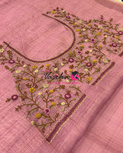 French Knot - Linen Tissue Saree  - Heavy Work Blouse - VVLFN020