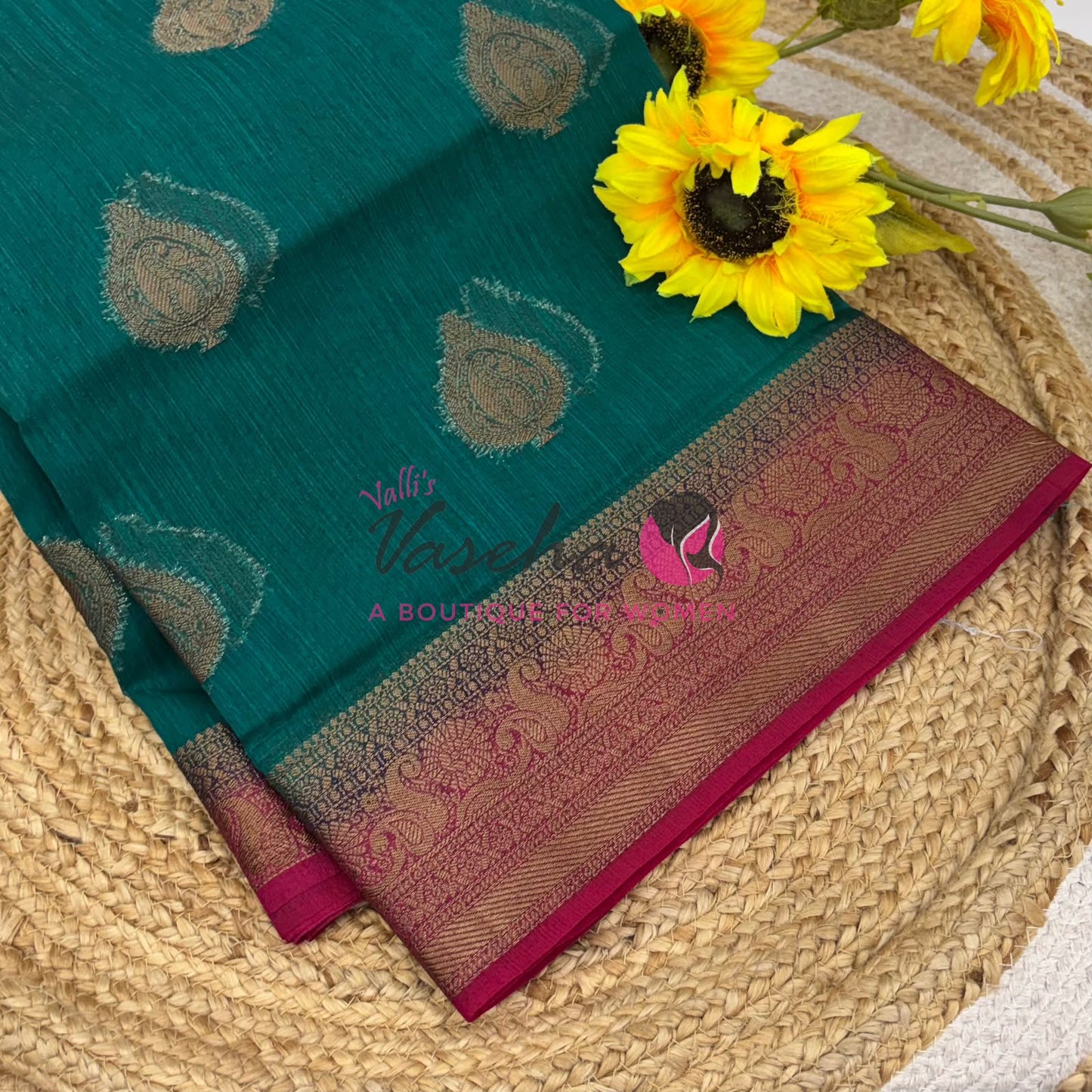 Bamboo Silk Saree- Light Green with Pink Shade - VVBSS013