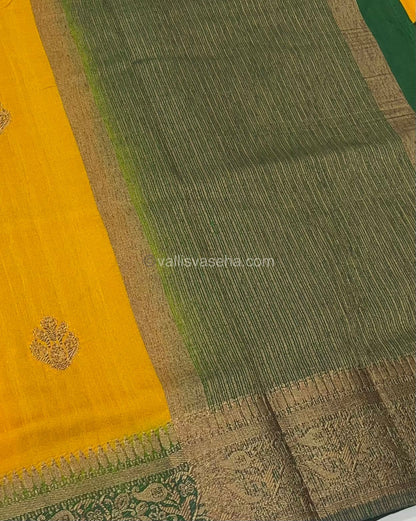 Bamboo Silk Saree - Yellow with Green Shade - VVBSS001