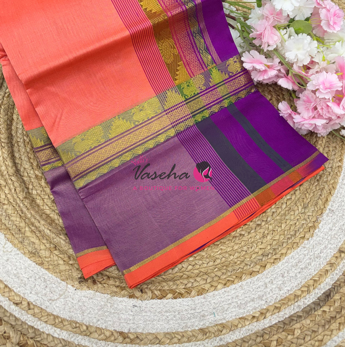 Pure Silk Cotton Saree - VTV Sarees - Peach & Purplish Pink Shade - VVPSC013