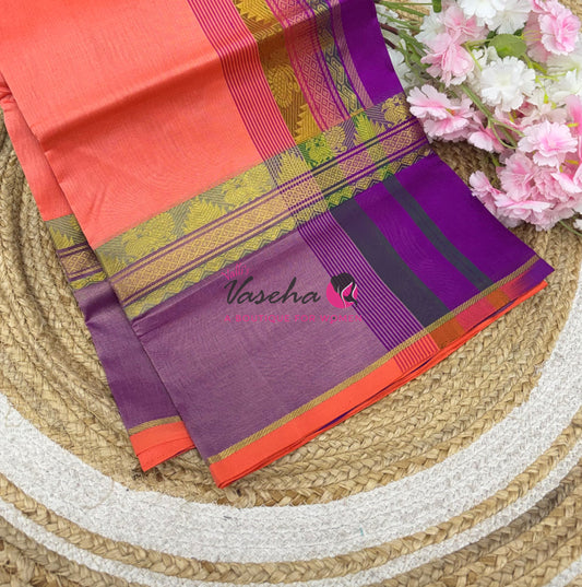Pure Silk Cotton Saree - Peach & Purplish Pink Shade - VVPSC013