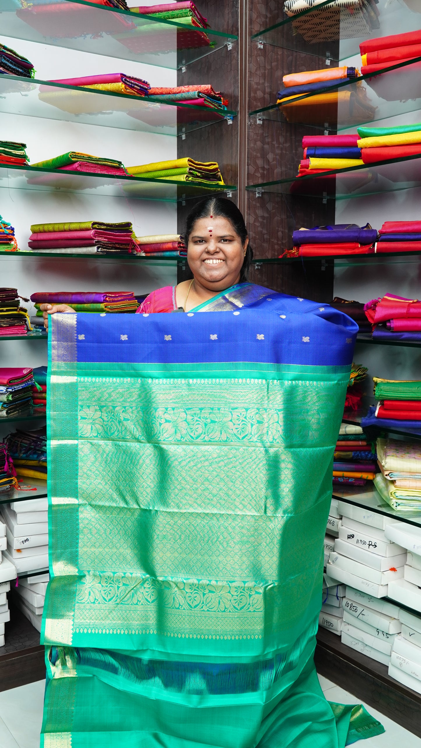 Pure Kanchipuram Silk Saree - Lovely Blue with Teal Green - VVPS006