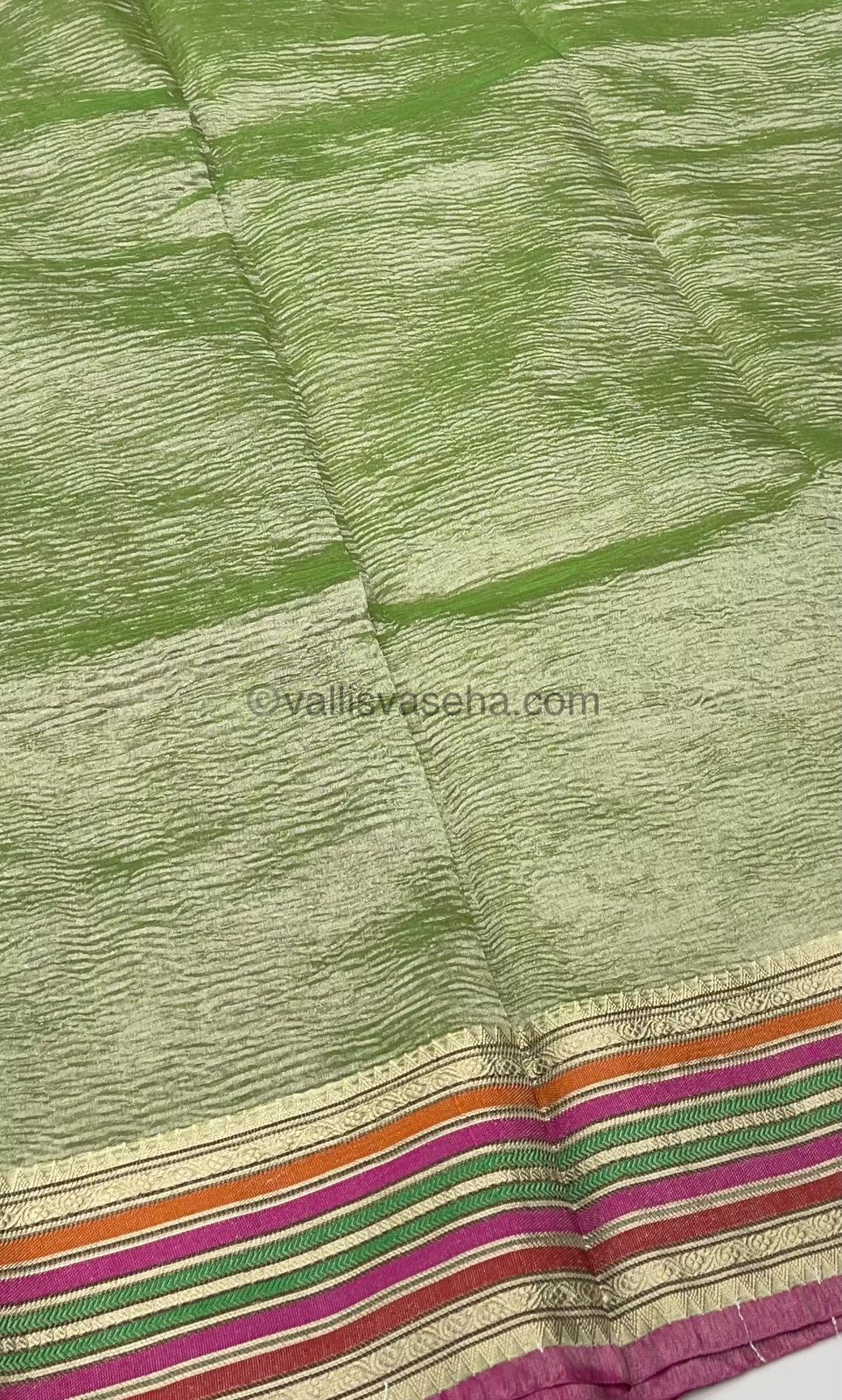 Crushed Tissue Saree - Green Shade - VVCTS001