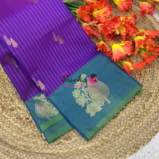 Semi Soft Silk - Purple  With Dual Tone Bluish Green Combo -VVSSS039