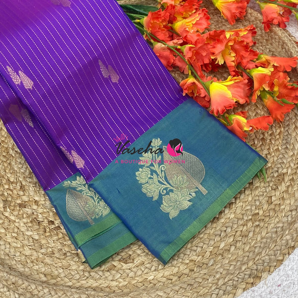 Semi Soft Silk - Purple  With Dual Tone Bluish Green Combo -VVSSS039