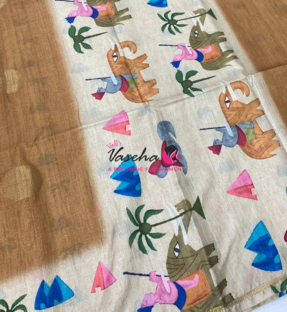 Semi Matka Tussar Saree - Pichwai Design - VVSMT003