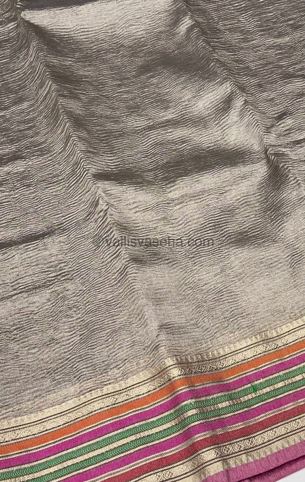 Crushed Tissue Saree - Grey Shade - VVCTS001