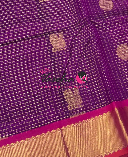 Pure Silk Cotton Saree - Mayil & Chakkaram Design - Dark Purple With Pink Shade -VVMC002