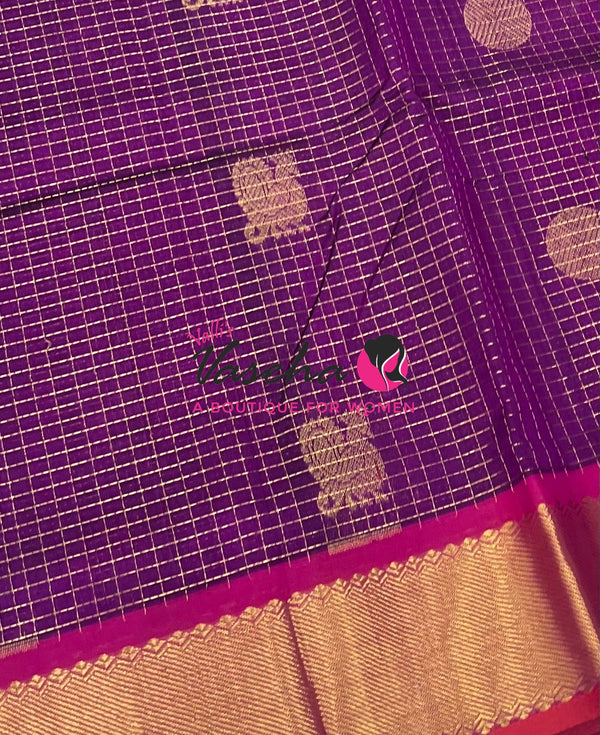 Pure Silk Cotton Saree - Mayil & Chakkaram Design - Dark Purple With Pink Shade -VVMC002