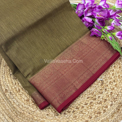 Bamboo Silk Saree -  chiku with Red Shade - VVBSS009