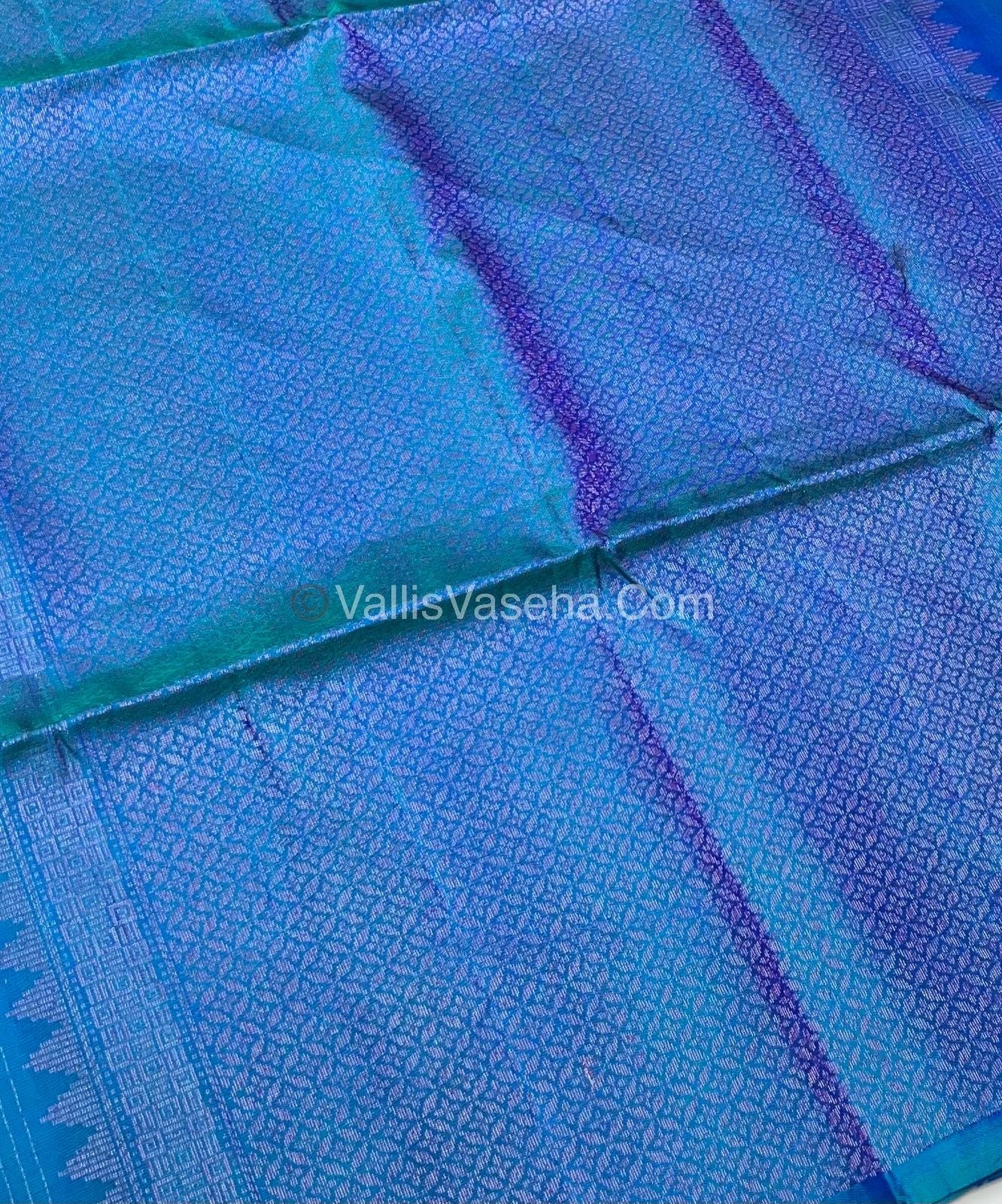 Pure Soft Silk Saree - Antique Zari - Border Less - Peacock Blue  - VVPSS037