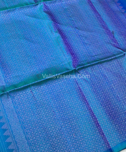 Pure Soft Silk Saree - Antique Zari - Border Less - Peacock Blue  - VVPSS037