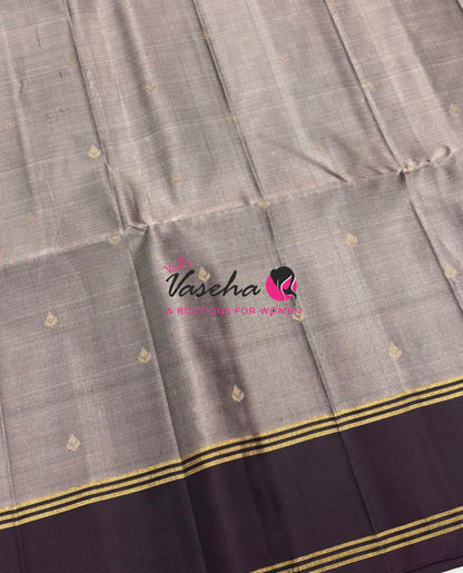 Pure Soft Silk Saree  - Grey & Wine Brown Combo - VVPSS141