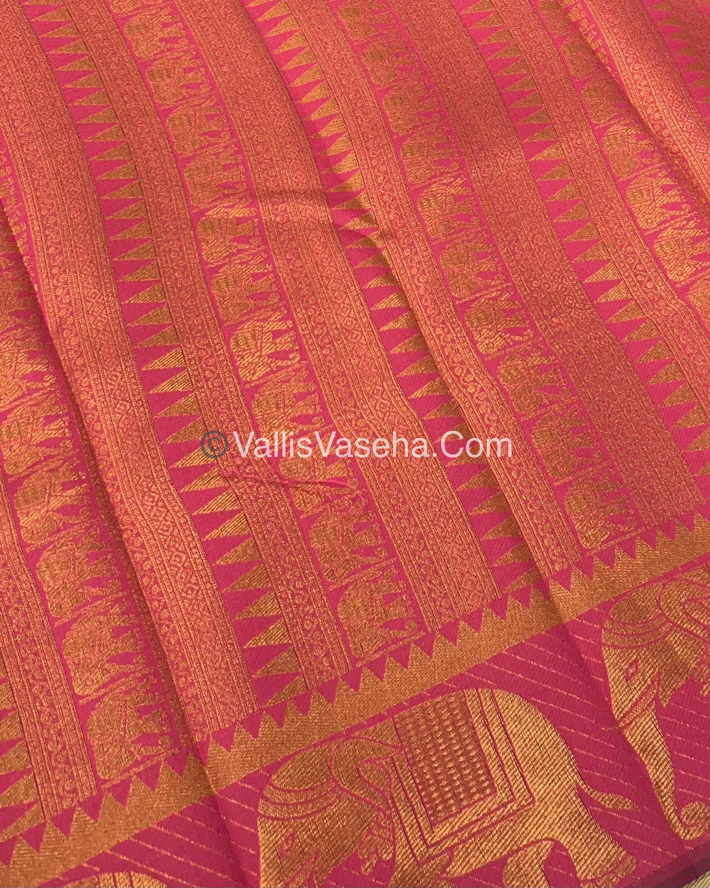 Kanchi Semi Silk - Elephant Border& design - Cream  with Peachish Pink - VVSSS005