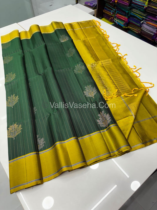 Pure Soft Silk Saree  - Green & Yellow Combo - VVPSS055