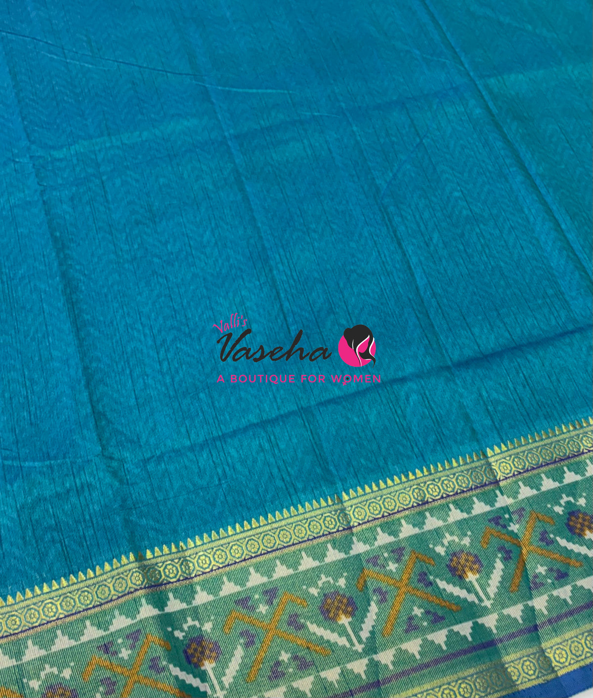 Semi Patola / Art Silk Saree - Blue With Blue Combo - VVSPS001