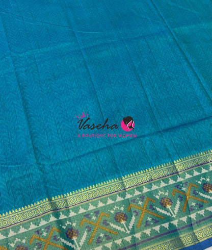 Semi Patola / Art Silk Saree - Blue With Blue Combo - VVSPS001