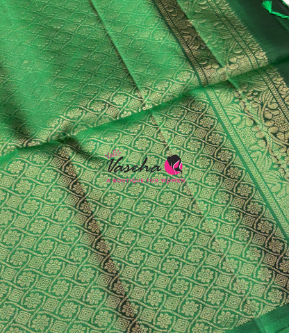 Pure Soft Silk Saree  - Vairavoosi Pattern - Mustard Green With Green - VVPSS095