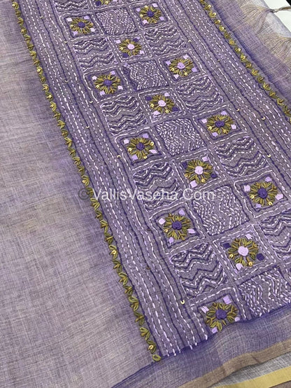 French Knot - Linen Tissue Saree - Lavendar Shade - VVLFN003