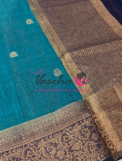 Bamboo Silk Saree- Blue with Navy Blue Shade - VVBSS015