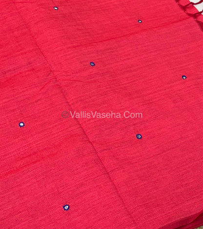 Poly Silk Mixed Cotton - Mirror Work Embroidery - Pink  with Blue - VVPCM001