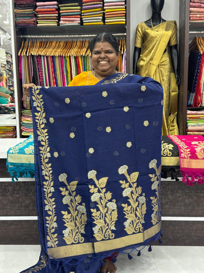 Linen Mixed Jute Silk Saree - Blue Shade - VVLMJ001