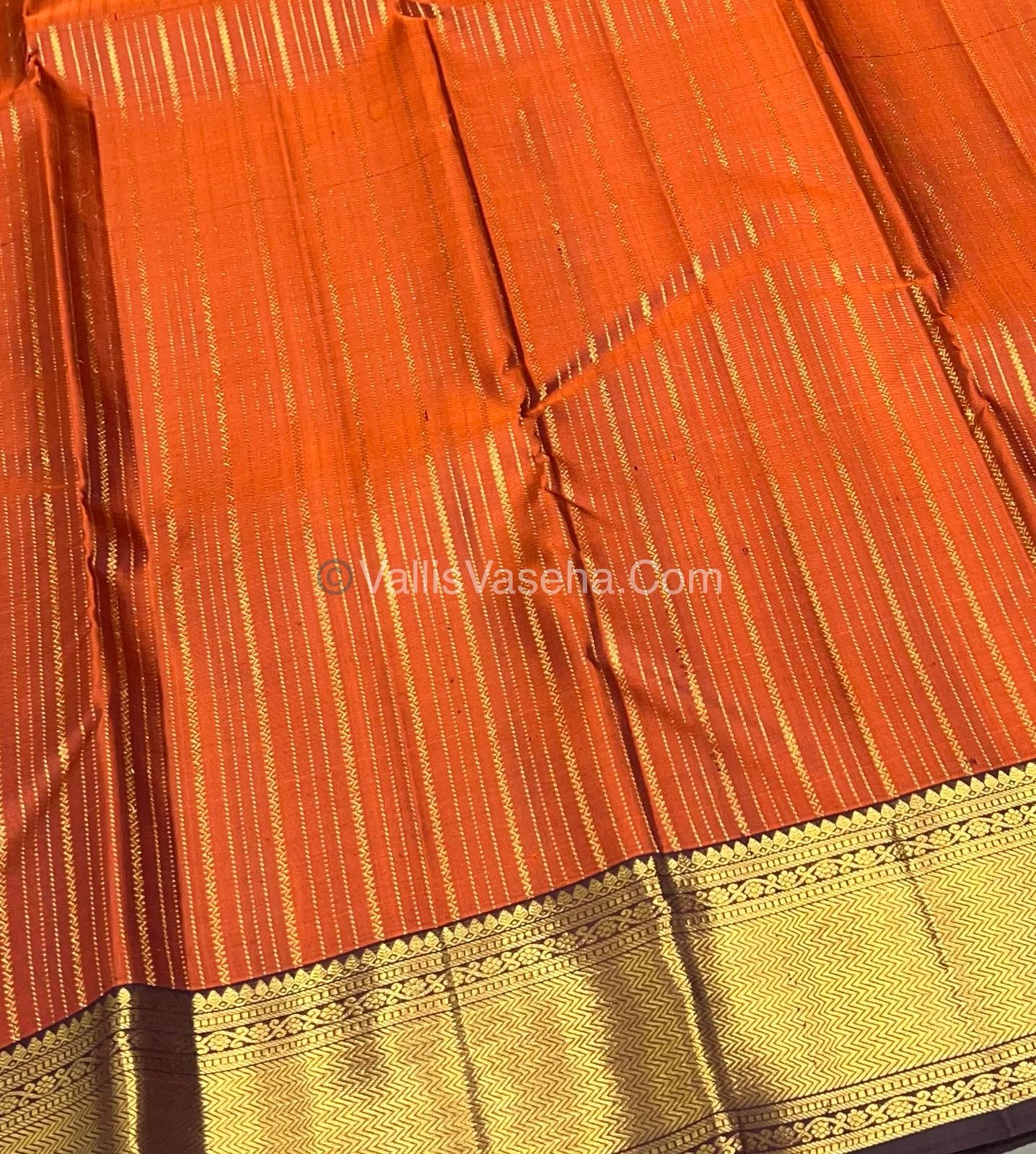 Pure Kanchipuram Silk Saree - Rust Orange & Wine Brown shade - VVPS021